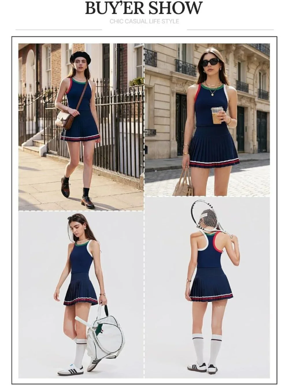 Women's Tibetan Blue 2 Piece Racer Back Tennis Skirt Tank Top Pull On Golf Dress